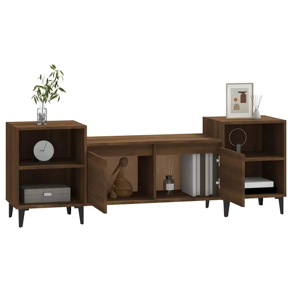 Brown Oak TV Cabinet with 6 Storage Compartments