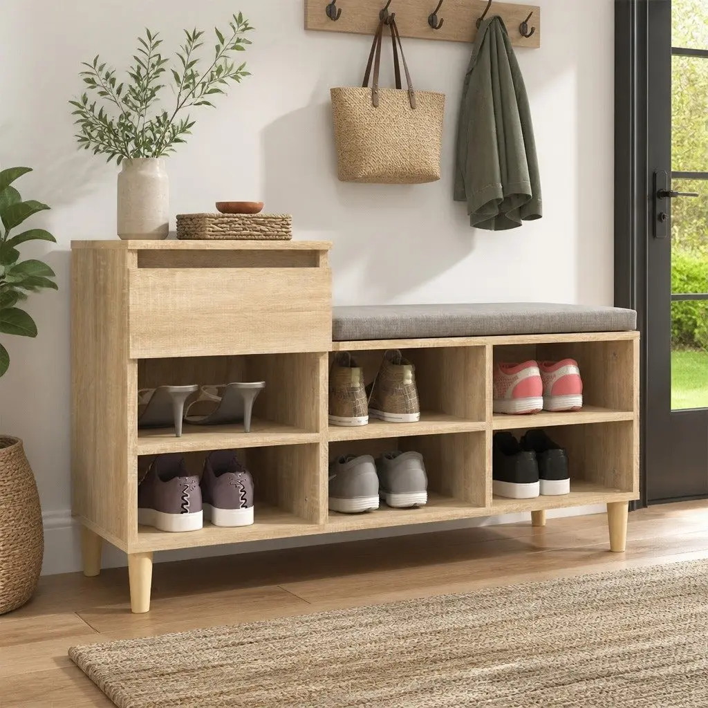 Brown Shoe Cabinet with 6 Compartments & Drawer