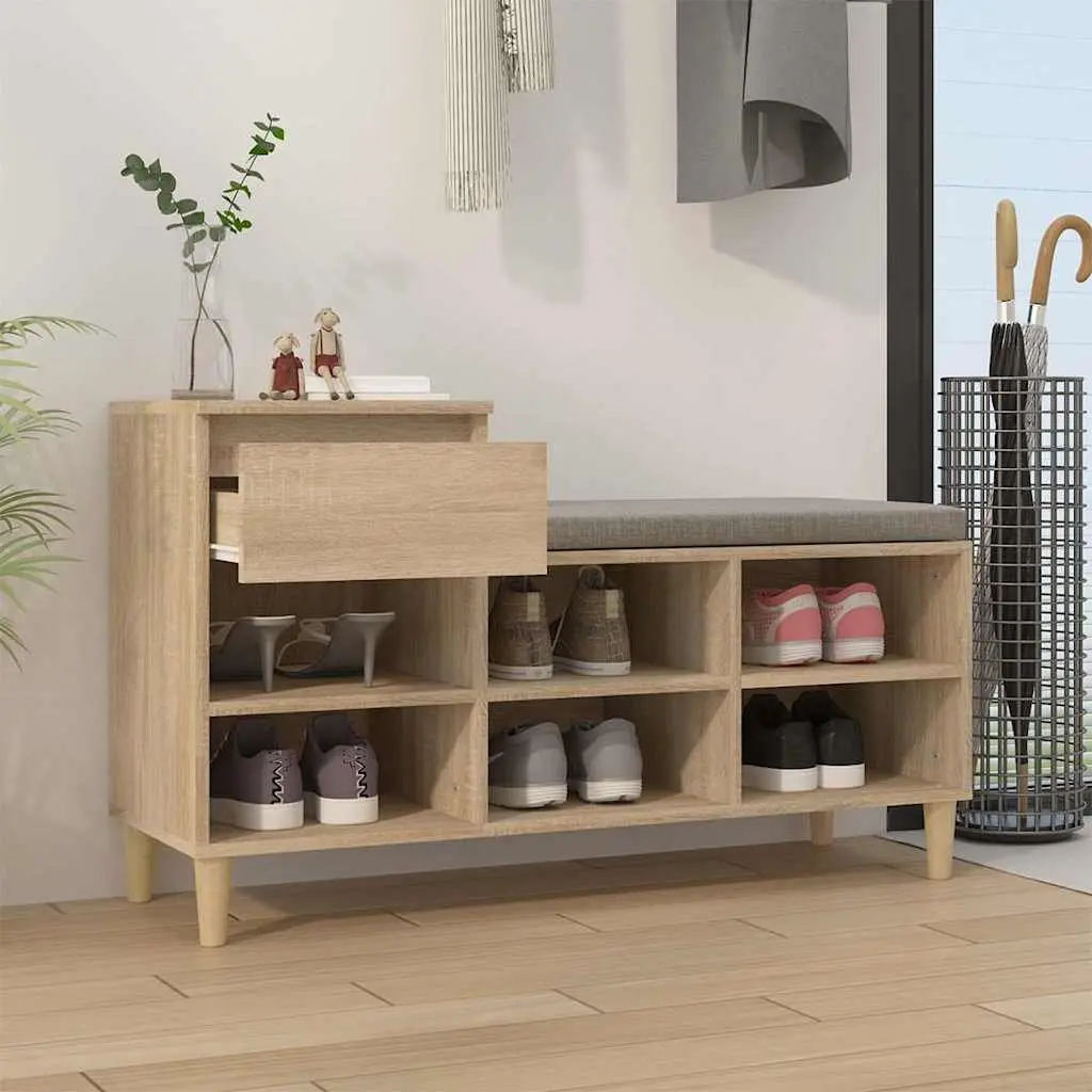 Brown Shoe Cabinet with 6 Compartments & Drawer