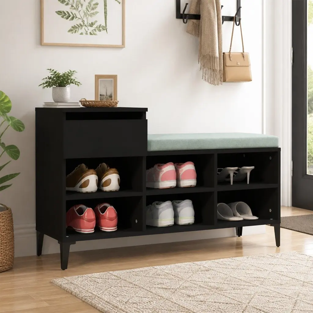 Black Shoe Cabinet with 6 Compartments and Drawer