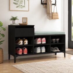 Black Shoe Cabinet with 6 Compartments and Drawer