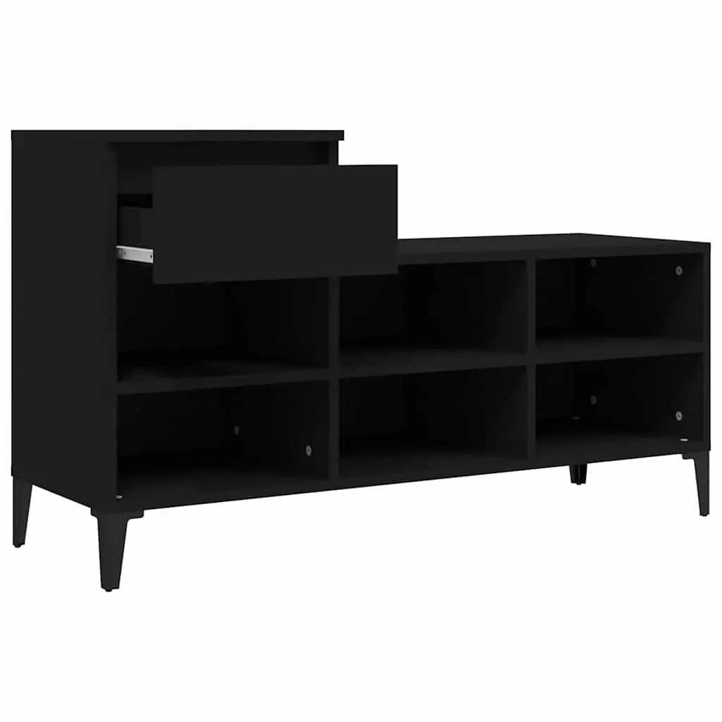 Black Shoe Cabinet with 6 Compartments and Drawer
