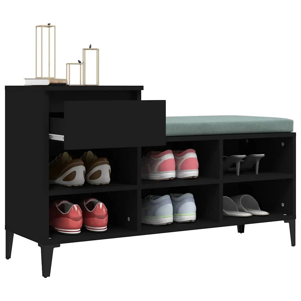 Black Shoe Cabinet with 6 Compartments and Drawer