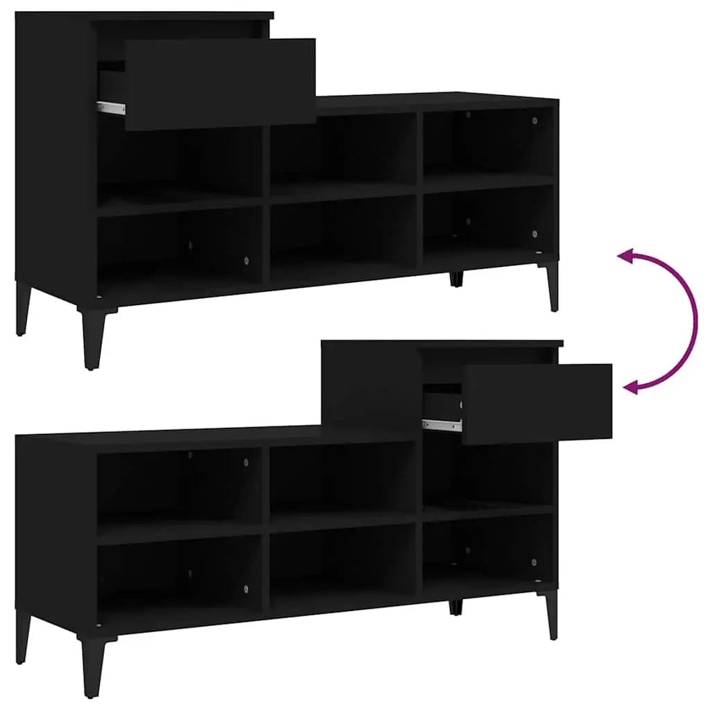 Black Shoe Cabinet with 6 Compartments and Drawer