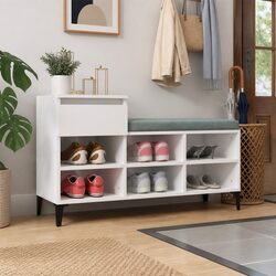 Shoe Cabinet White High Gloss Engineered Wood Storage Organiser 102x36x60cm