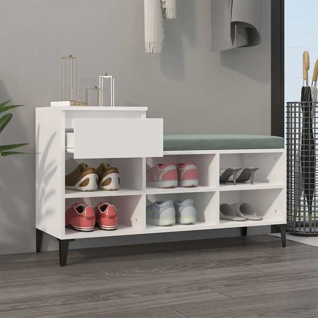 Shoe Cabinet Engineered Wood 102x36x60cm White High Gloss