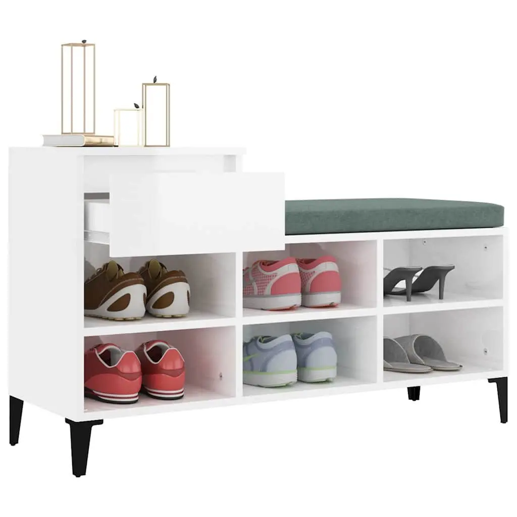 Shoe Cabinet Engineered Wood 102x36x60cm White High Gloss