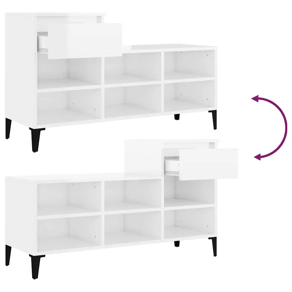 Shoe Cabinet Engineered Wood 102x36x60cm White High Gloss