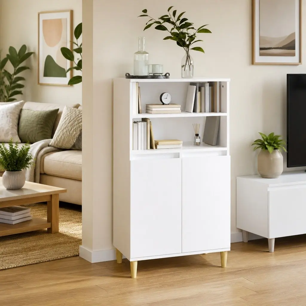 Highboard Engineered Wood 60x36x110 cm White Storage Cabinet Sideboard Shelf