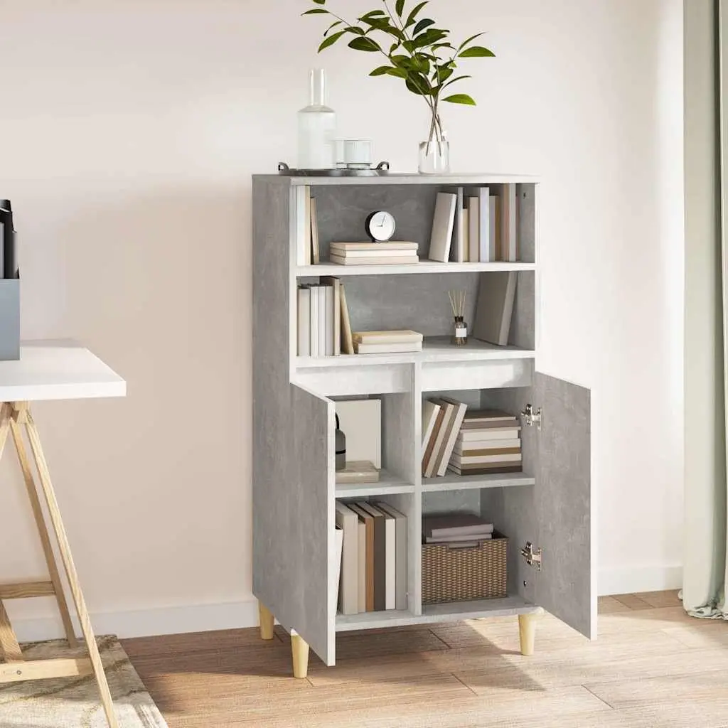 Grey Engineered Wood Highboard Storage Cabinet