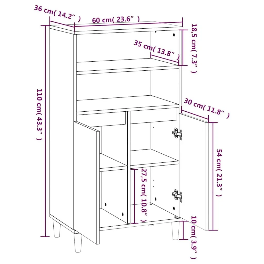Grey Engineered Wood Highboard Storage Cabinet