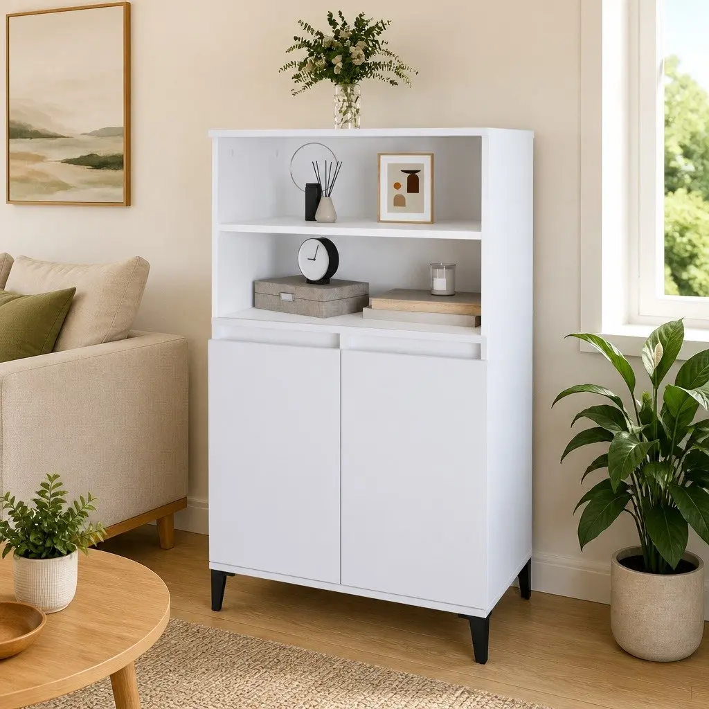 Highboard Storage Cabinet Engineered Wood 60x36x110 cm White