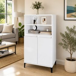 Highboard Cabinet White Gloss Storage Sideboard 60x36x110cm Engineered Wood