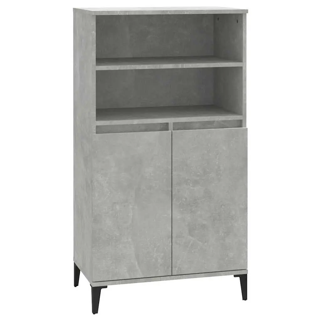 Highboard Storage Cabinet Engineered Wood Grey 60W x 36D x 110H cm with Metal Feet