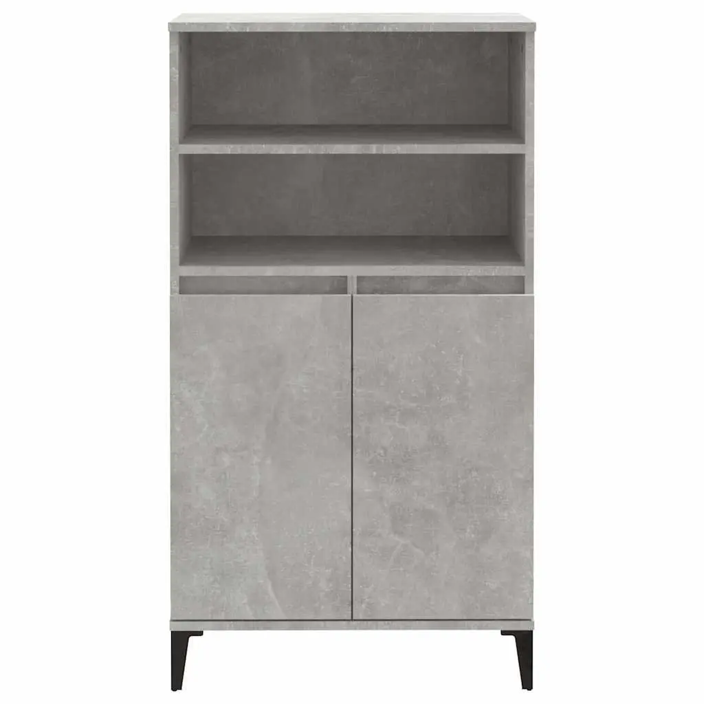 Highboard Storage Cabinet Engineered Wood Grey 60W x 36D x 110H cm with Metal Feet