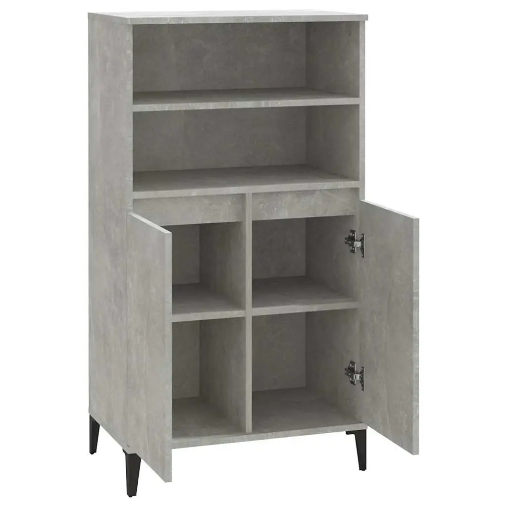 Highboard Storage Cabinet Engineered Wood Grey 60W x 36D x 110H cm with Metal Feet