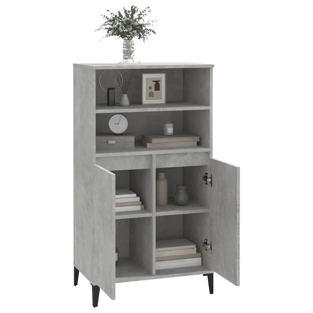 Highboard Storage Cabinet Engineered Wood Grey 60W x 36D x 110H cm with Metal Feet