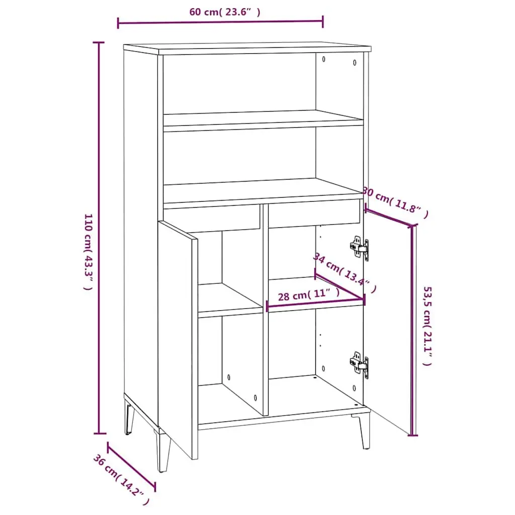 Engineered Wood Highboard Sideboard with Metal Feet