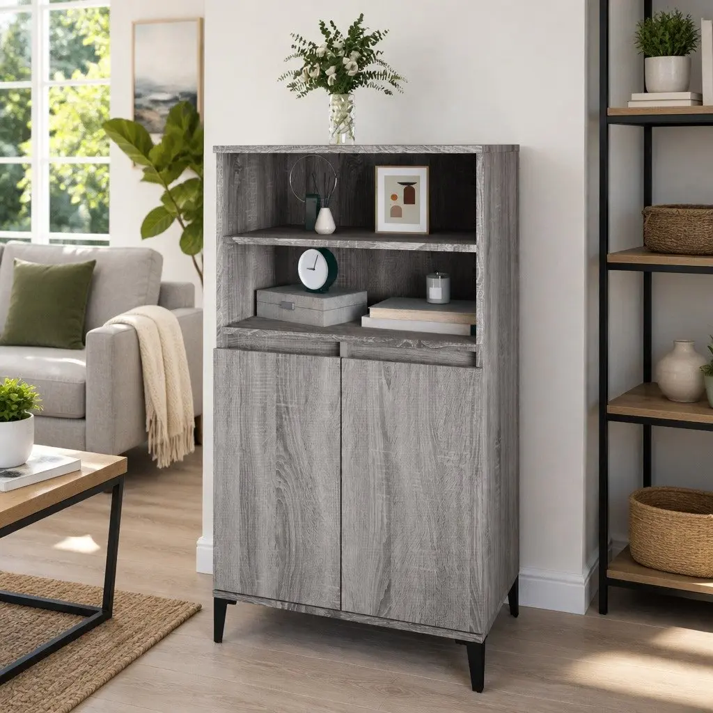 Grey Sonoma Highboard Storage Cabinet with Shelves