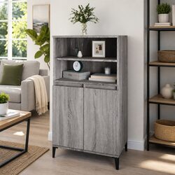 Stylish Grey Sonoma Highboard Storage Cabinet with Shelves