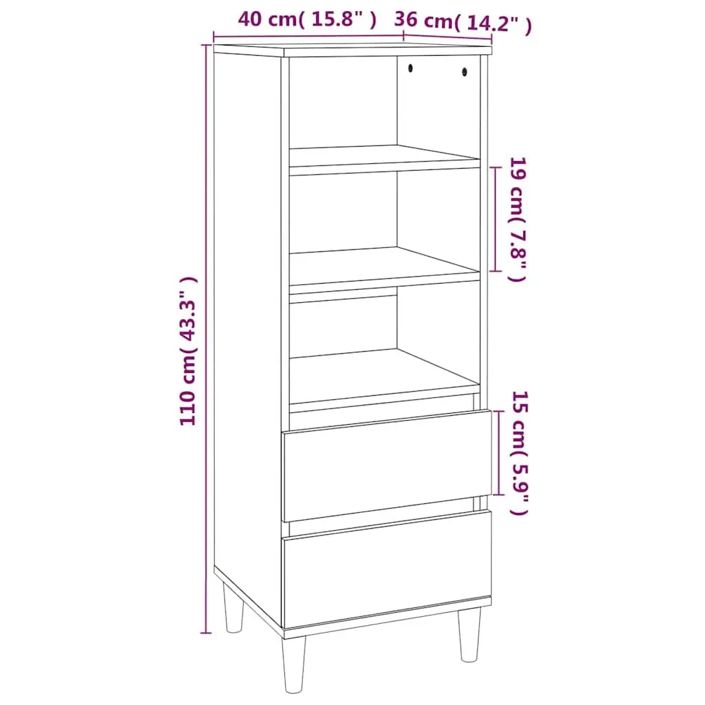 White Highboard Storage Cabinet with 3 Shelves