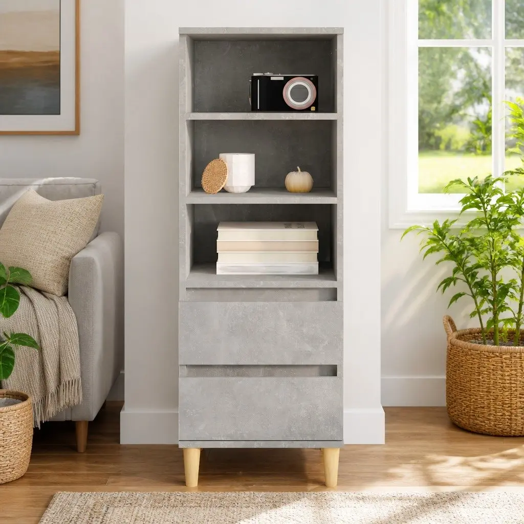 Grey Engineered Wood Highboard with Storage