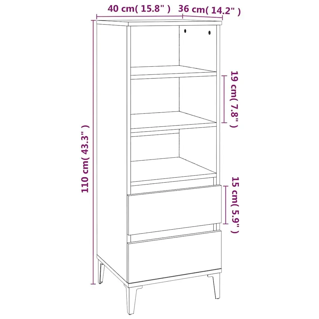 Grey Highboard Sideboard Cabinet 40x36x110cm