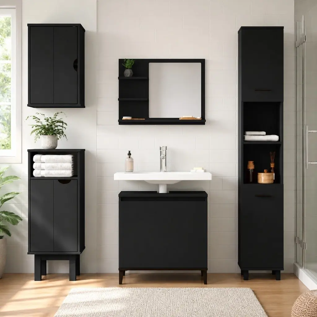 Black Wall-Mounted Sink Cabinet for Bathrooms