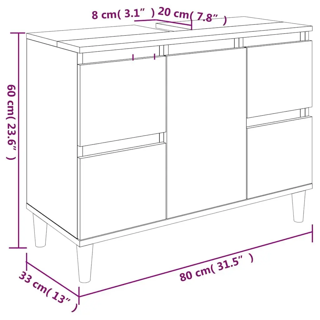 White Bathroom Sink Cabinet 80x33x60 cm Engineered Wood