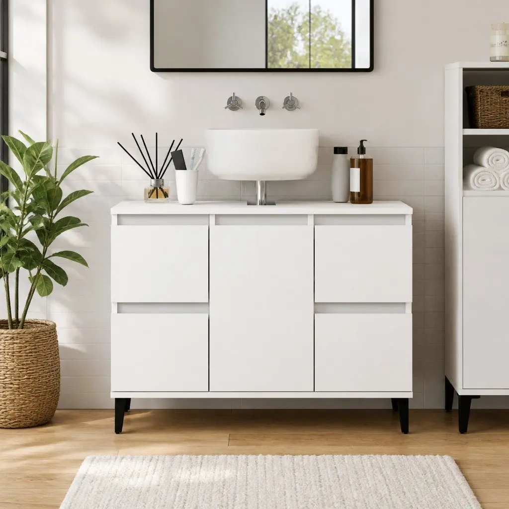 White Engineered Wood Bathroom Sink Cabinet