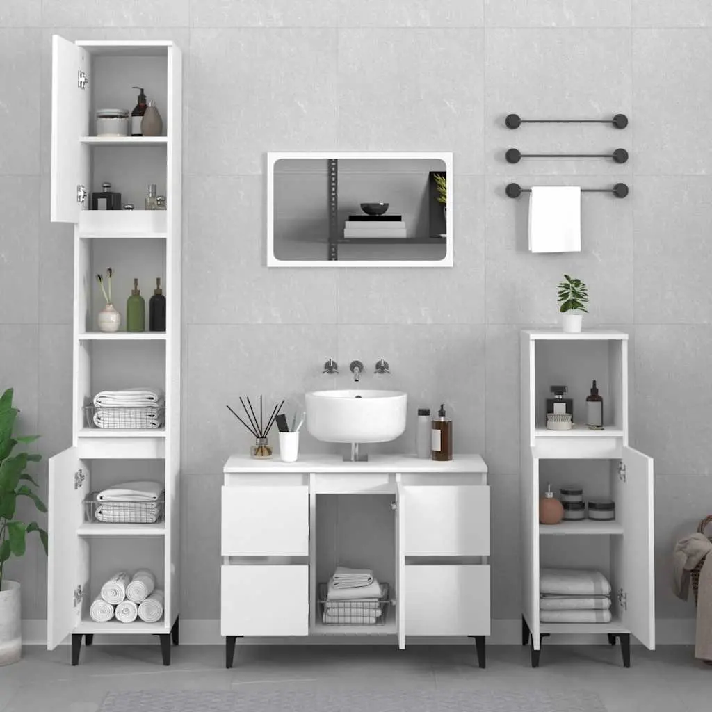 White Engineered Wood Bathroom Sink Cabinet