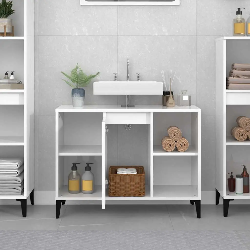 High Gloss White Vanity Unit for Bathroom Storage 80x33x60 cm
