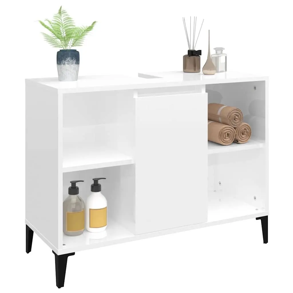 High Gloss White Vanity Unit for Bathroom Storage 80x33x60 cm