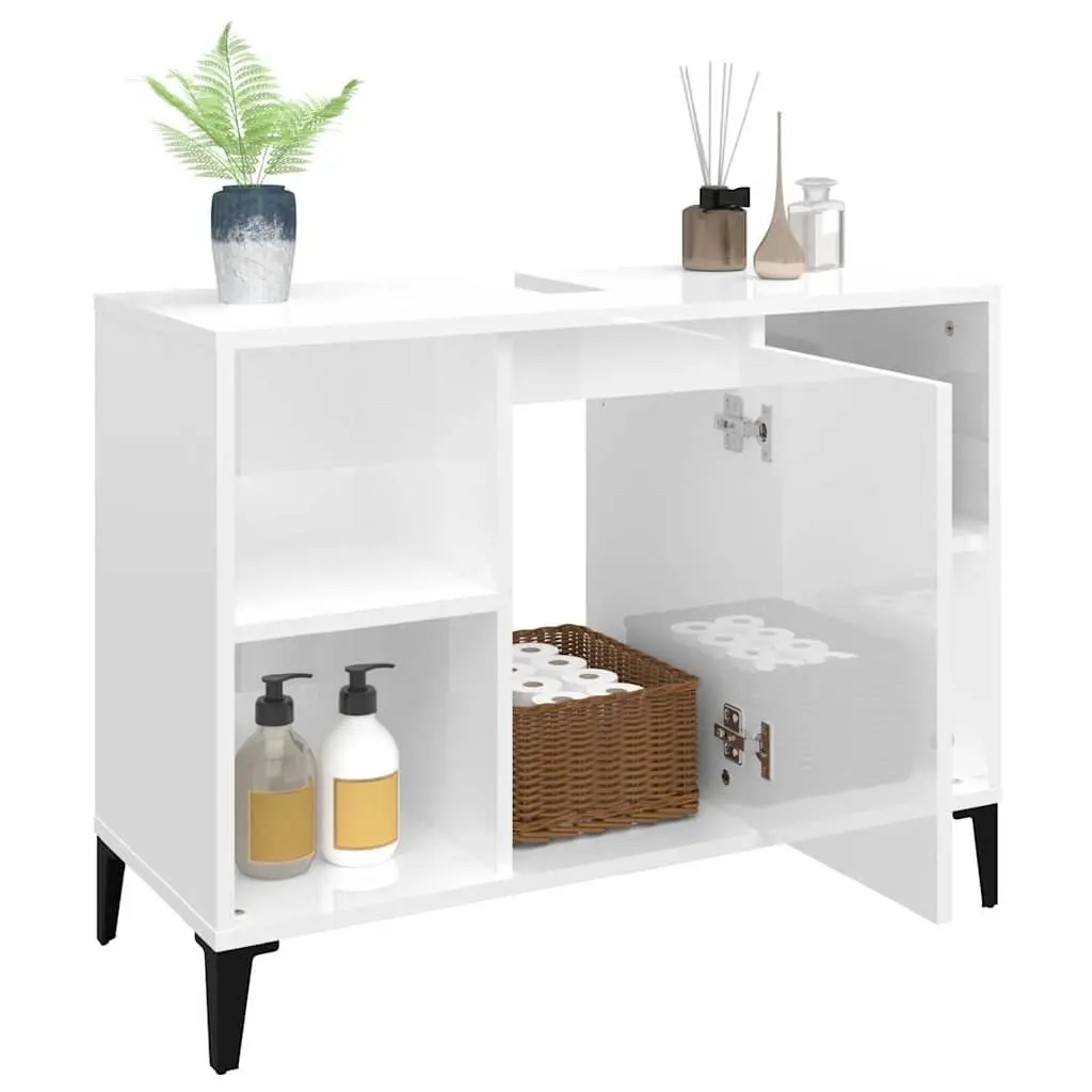 High Gloss White Vanity Unit for Bathroom Storage 80x33x60 cm