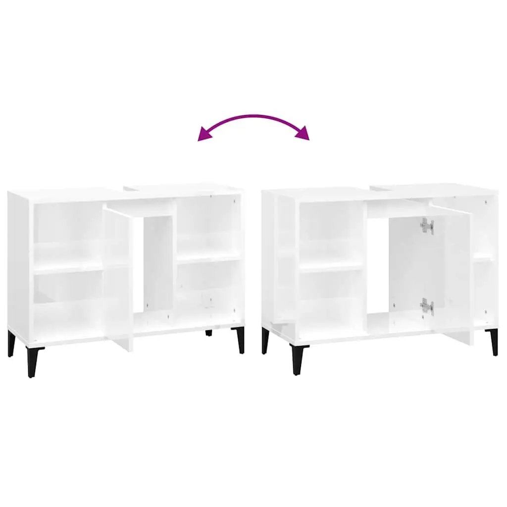 High Gloss White Vanity Unit for Bathroom Storage 80x33x60 cm