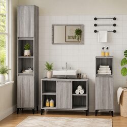 Bathroom Sink Cabinet Grey Sonoma 80x33x60 cm Engineered Wood Vanity Unit