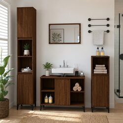 Brown Oak Bathroom Sink Cabinet 80x33x60cm Storage Unit
