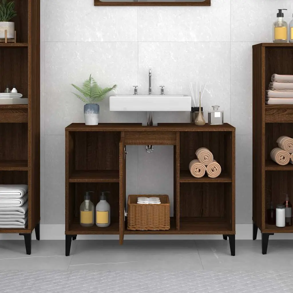 Bathroom Sink Cabinet Engineered Wood 80x33x60cm Brown Oak