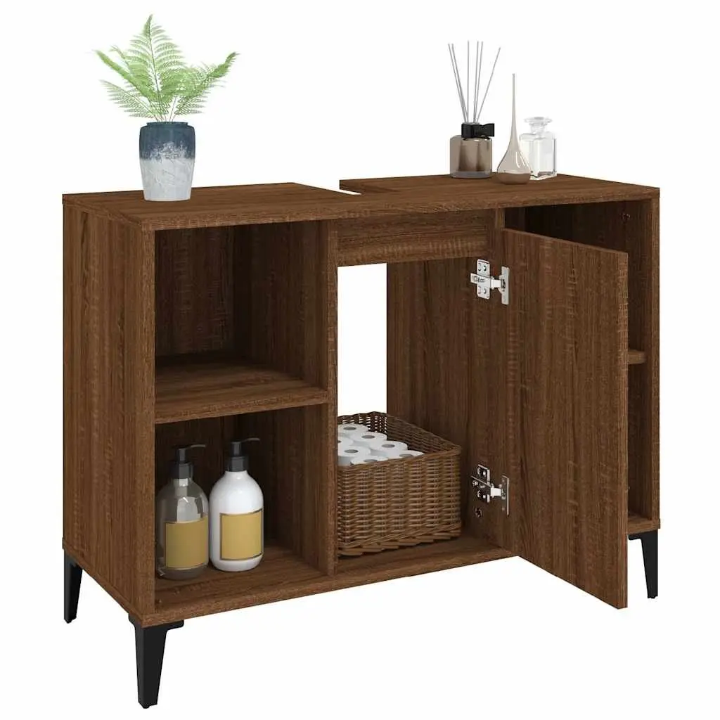 Bathroom Sink Cabinet Engineered Wood 80x33x60cm Brown Oak