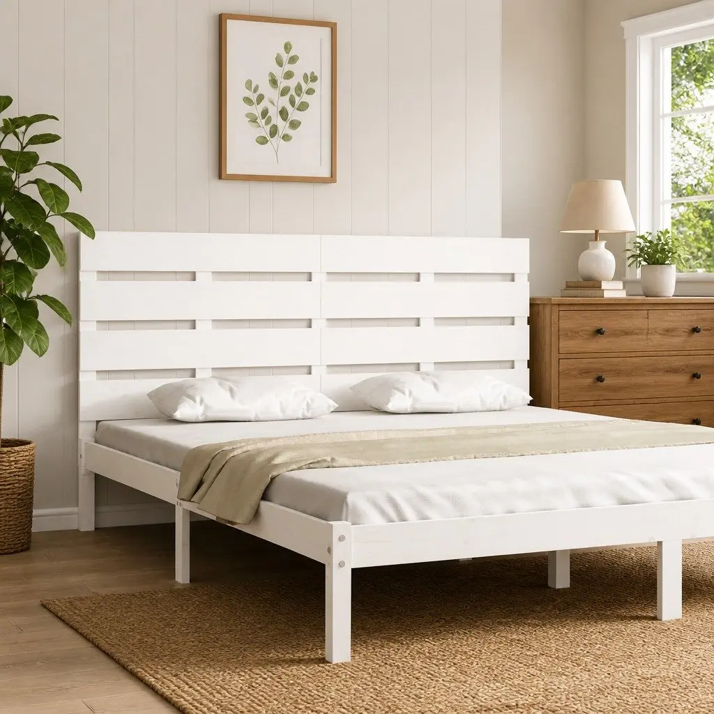White Slatted Wood Headboard for Beds 150cm