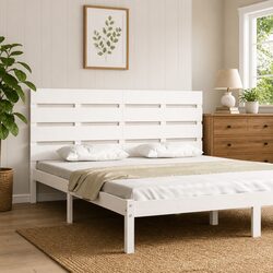 Stylish White Slatted Wood Headboard for Beds 150cm