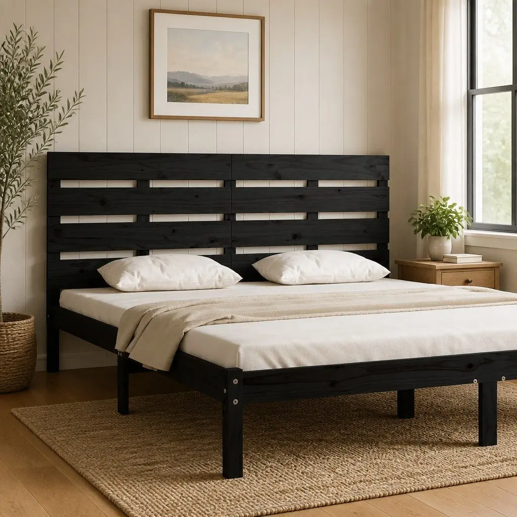 180 cm Black Slatted Pine Wood Headboard