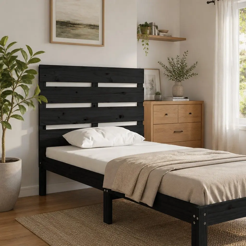 Black Slatted Pine Bed Headboard 75cm