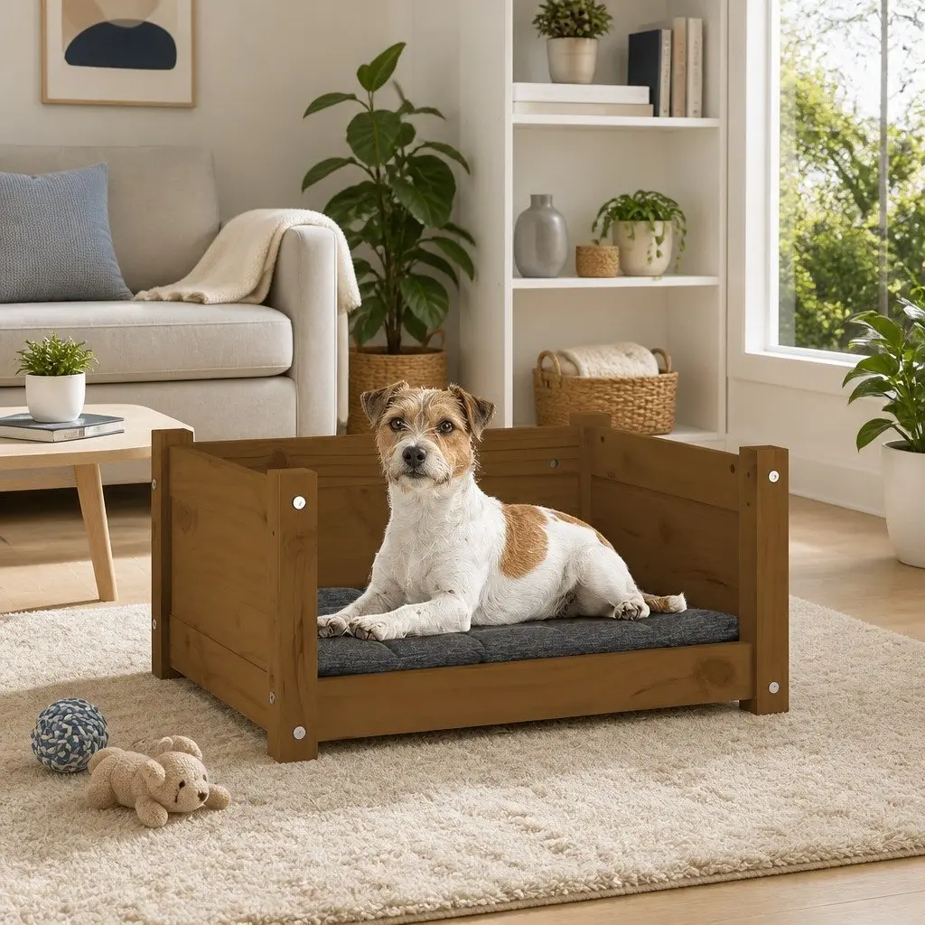 Dog Bed Wooden Rectangular Pet Sleep Nest Brown Furniture for Dogs Puppies