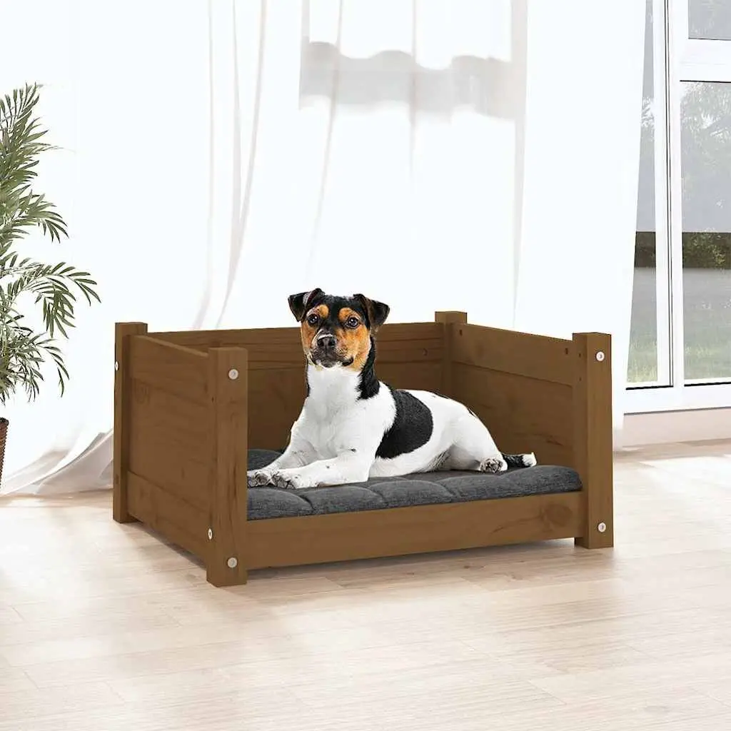 Dog Bed Solid Pine Wood Rectangular Brown 55.5 x 45.5 x 28 cm