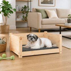 Solid Pine Wood Dog Bed with Secure Design
