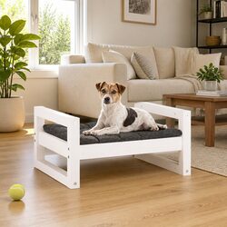 Dog Bed White Solid Pine Wood Rectangular Elevated Pet Sleeping Mat Comfortable