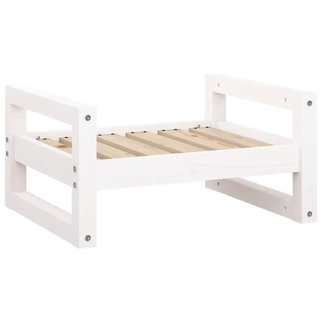 Dog Bed White Solid Pine Wood Rectangular Elevated Pet Sleeping Mat Comfortable
