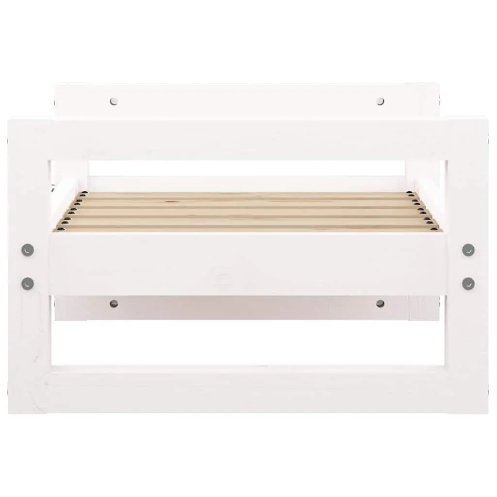 Dog Bed White Solid Pine Wood Rectangular Elevated Pet Sleeping Mat Comfortable