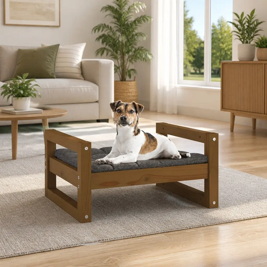 Solid Pine Wood Dog Bed with Rectangular Frame